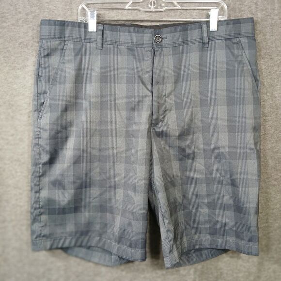Greg Norman for Tasso Elba Shorts Men's Sz 38 Golf Slash Pockets Blk, Gray Plaid - Picture 1 of 8